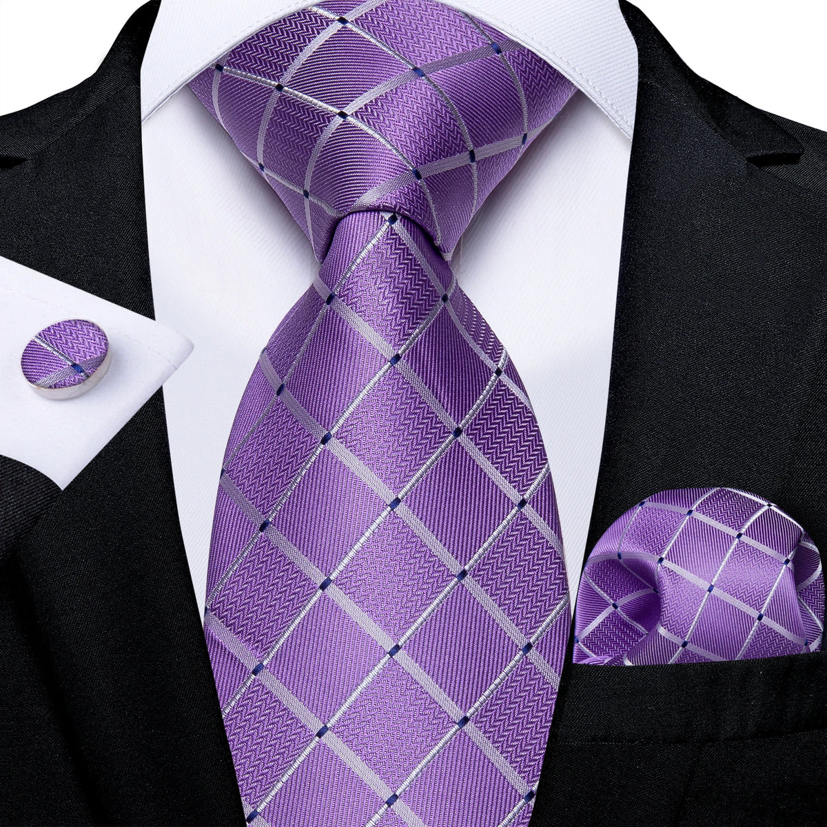 DiBanGu Ties For Men Purple Floral Paisley Necktie Business Formal 100% Silk Tie Pocket Square Set For Wedding Party Cravat