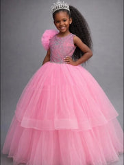 Pink Beading Flower Girl Dress For Wedding Princess Ruffles Girls Birthday Party Kids Pageant Ball Gowns Customized