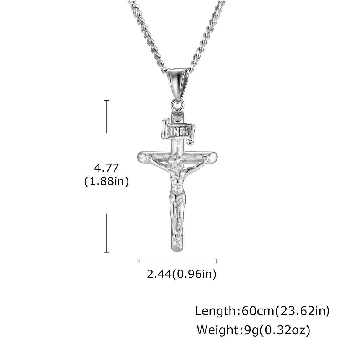 Stainless steel Catholic cross necklace with Jesus pendant in gold color, suitable for men and women, faith jewelry with prayer symbol