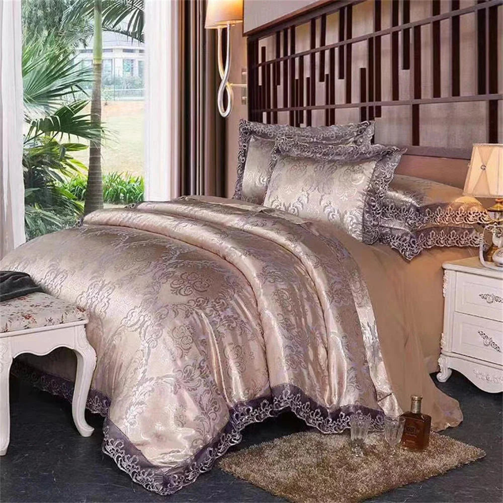 Nordic satin jacquard duvet cover set with floral pattern, luxurious bedding from SHOWLU FASHION STORE.