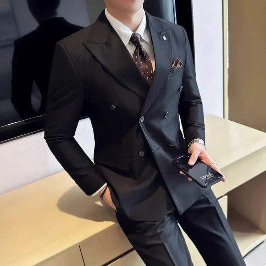 2 Piece Outfit Set Man Slim Fit Full Suit for Men Casual Blazer Business Spring Autumn Ceremony Clothing Classic Pants Fashion