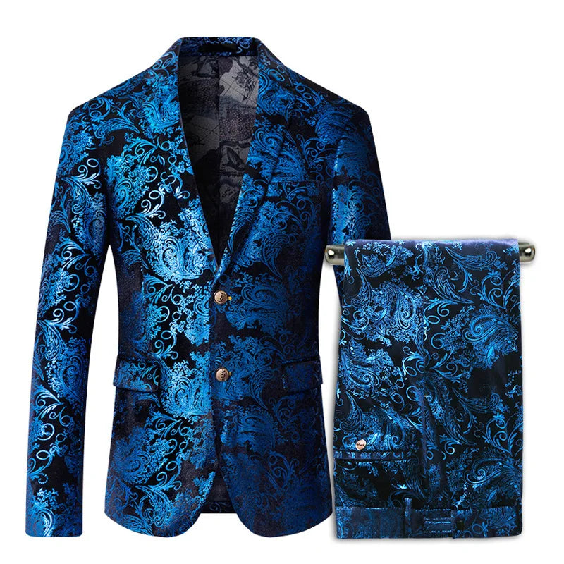 Men's 3-piece slim fit British-style wedding suit by Showlu Fashion Store, featuring printed design and tailored fit.