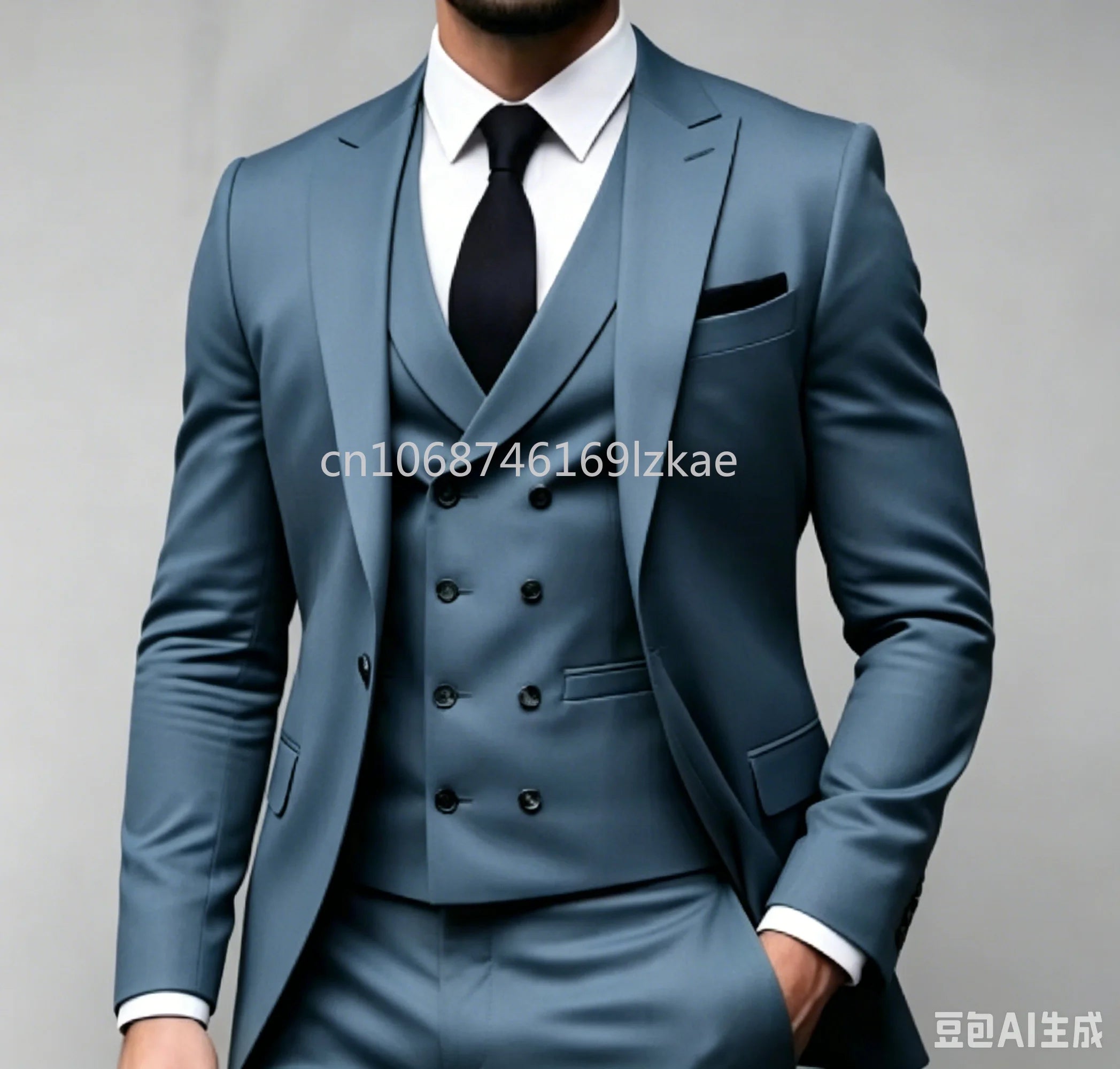 Green 3-piece men's wedding party suit from Showlu Fashion Store, featuring a tailored Americana style with jacket, vest, and pants.