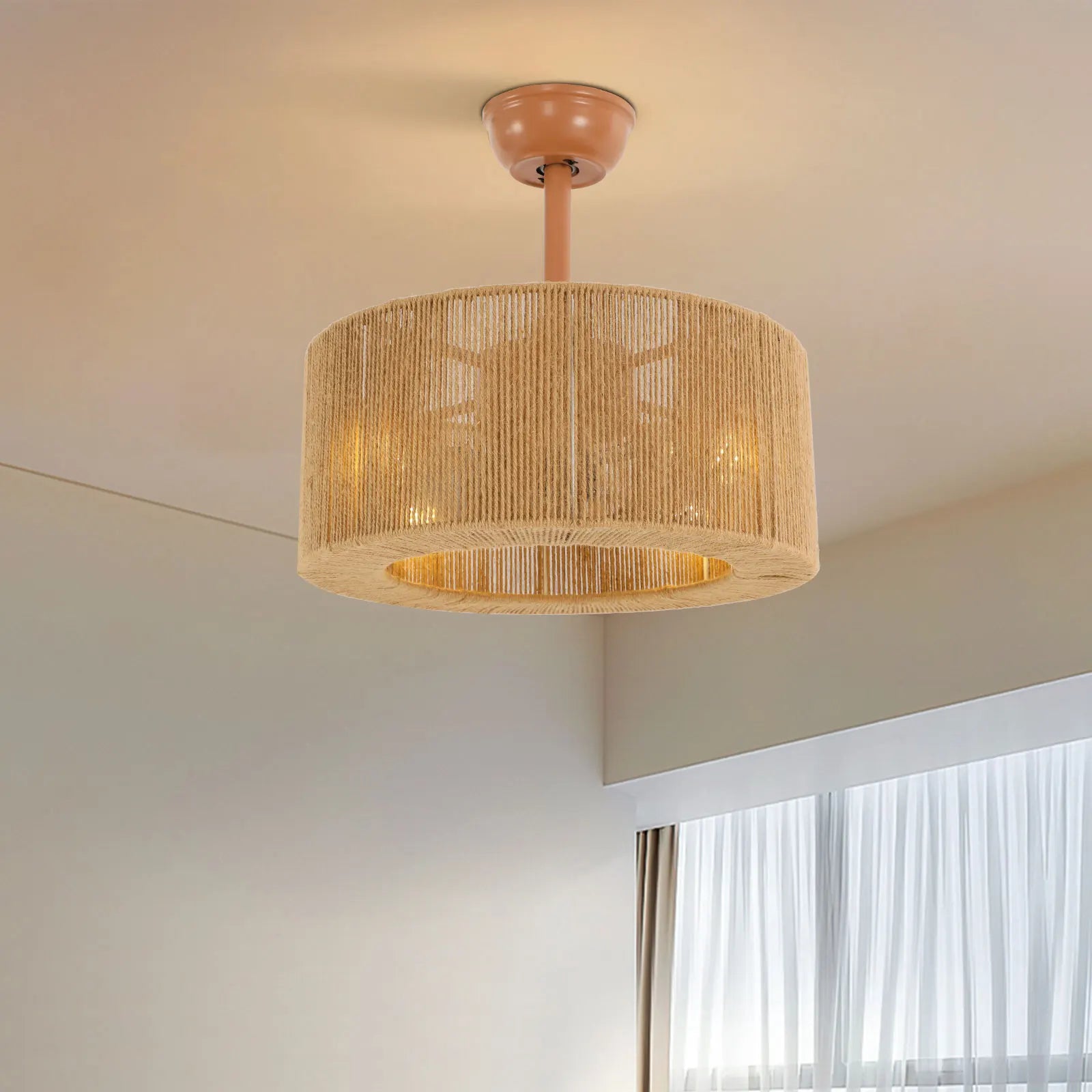 Showlu 18-inch ceiling fan with integrated light and remote control, ideal for bedroom decor and air circulation.