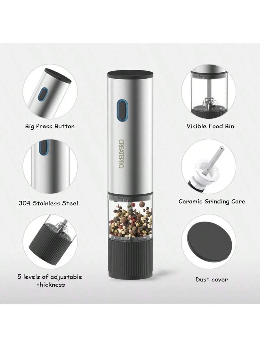 Showlu Smart Electric Salt and Pepper Grinder set with sleek black design and adjustable grinding mechanisms.