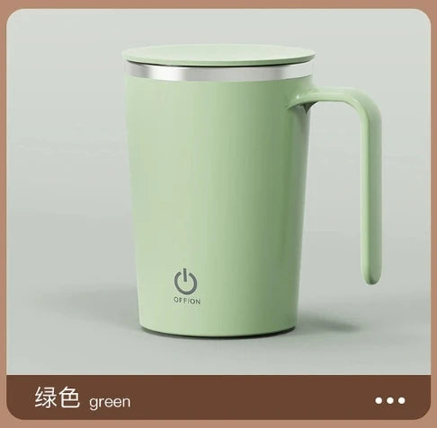 Showlu automatic self-stirring stainless steel coffee mug with magnetic stir mechanism, ideal for easy beverage mixing.