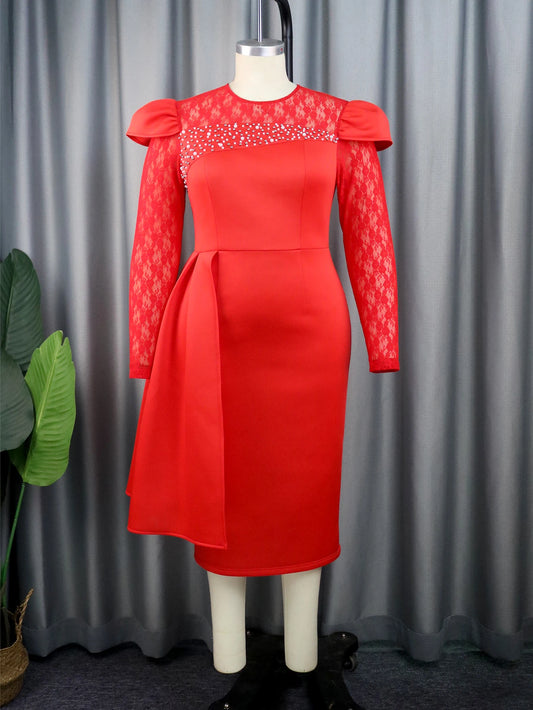 Chic and Elegant Woman Dress 2024 Beaded Long Lace Sleeve Midi Robes Ruffle Peplum Quinceanera Event Birthday New In Prom Gowns