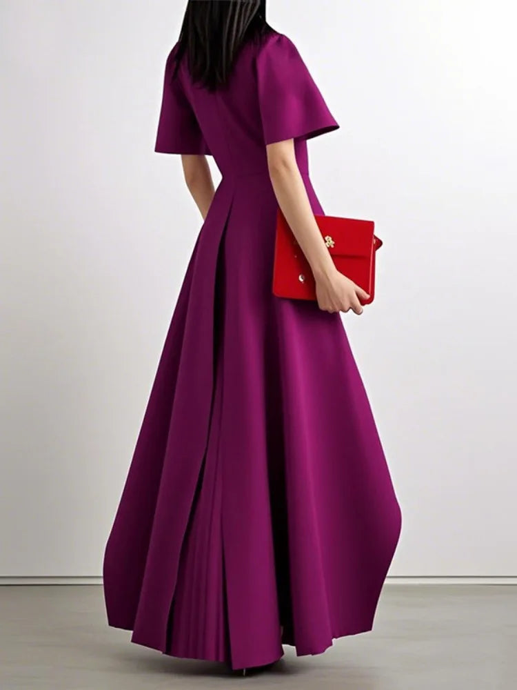 Yeezzi Women's pleated maxi wedding banquet dress by Showlu Fashion Store, elegant peplum design for formal parties and events