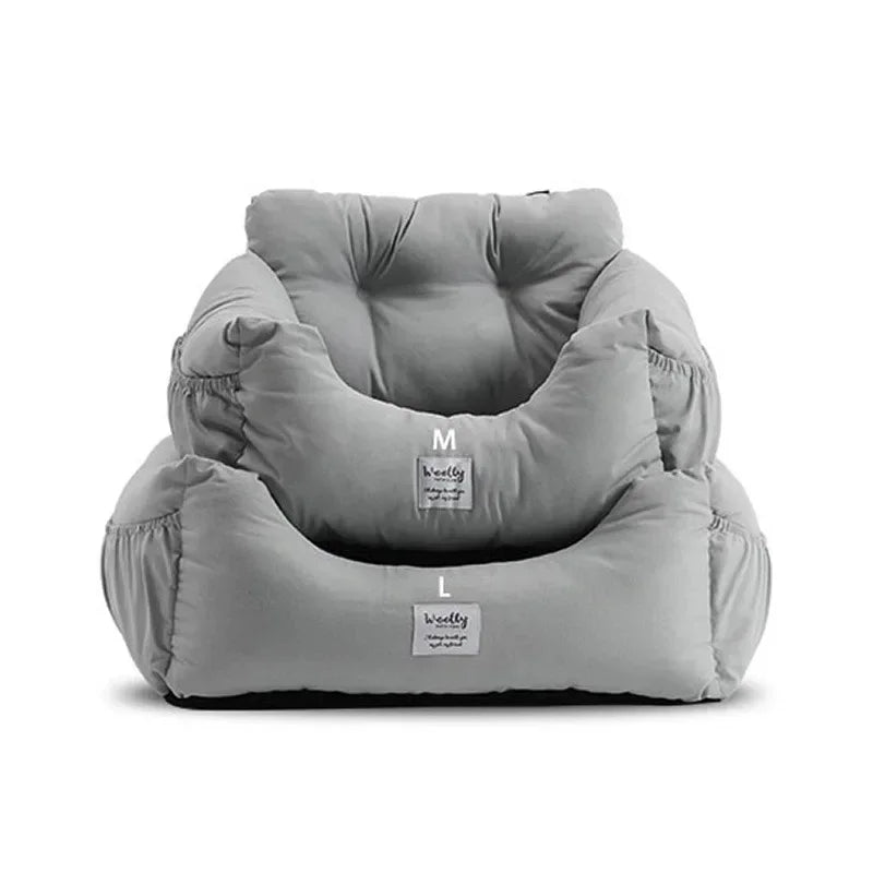 Showlu Portable Dog Car Seat with nonslip nylon armrest booster bed, designed for secure and comfortable pet travel.