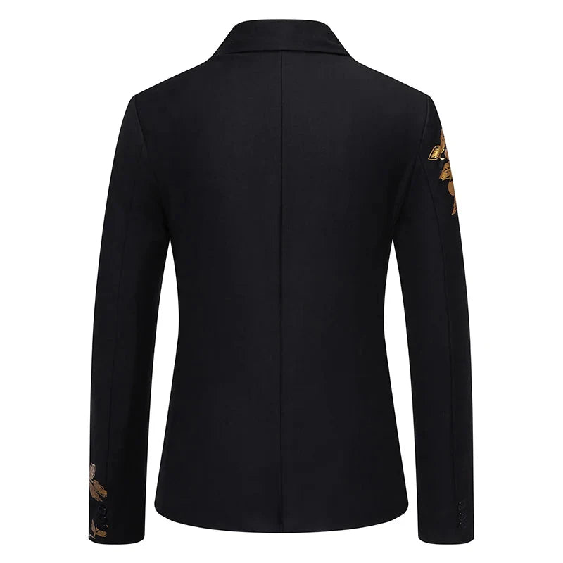 Slim fit men's blazer with paisley print, single button suit coat by SHOWLU FASHION STORE, tailored for a sharp look.