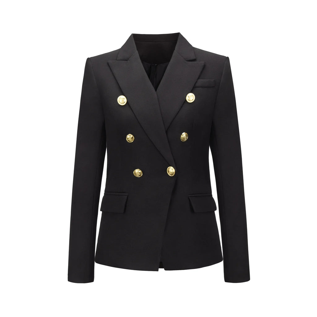 Women Blazer Coats Double Breasted Button Jackets Plaid Cardigan Long Sleeve Pockets Office Lady Work Turn Down Collar Jacket