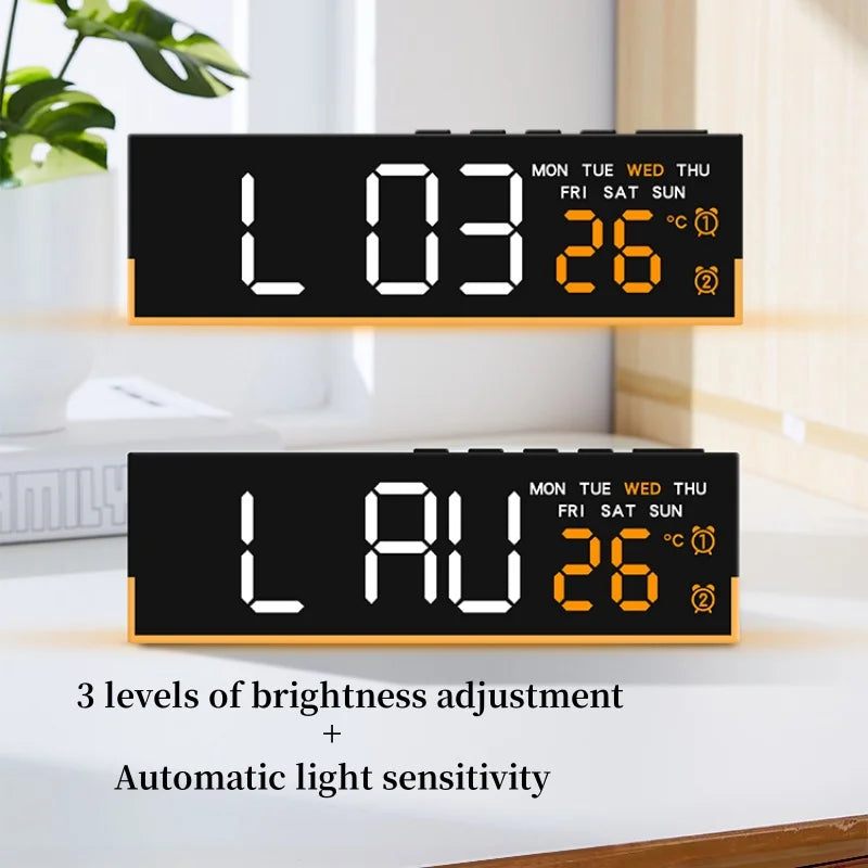 Showlu Smart LED digital alarm clock with mood light and temperature display, featuring a sleek modern design.