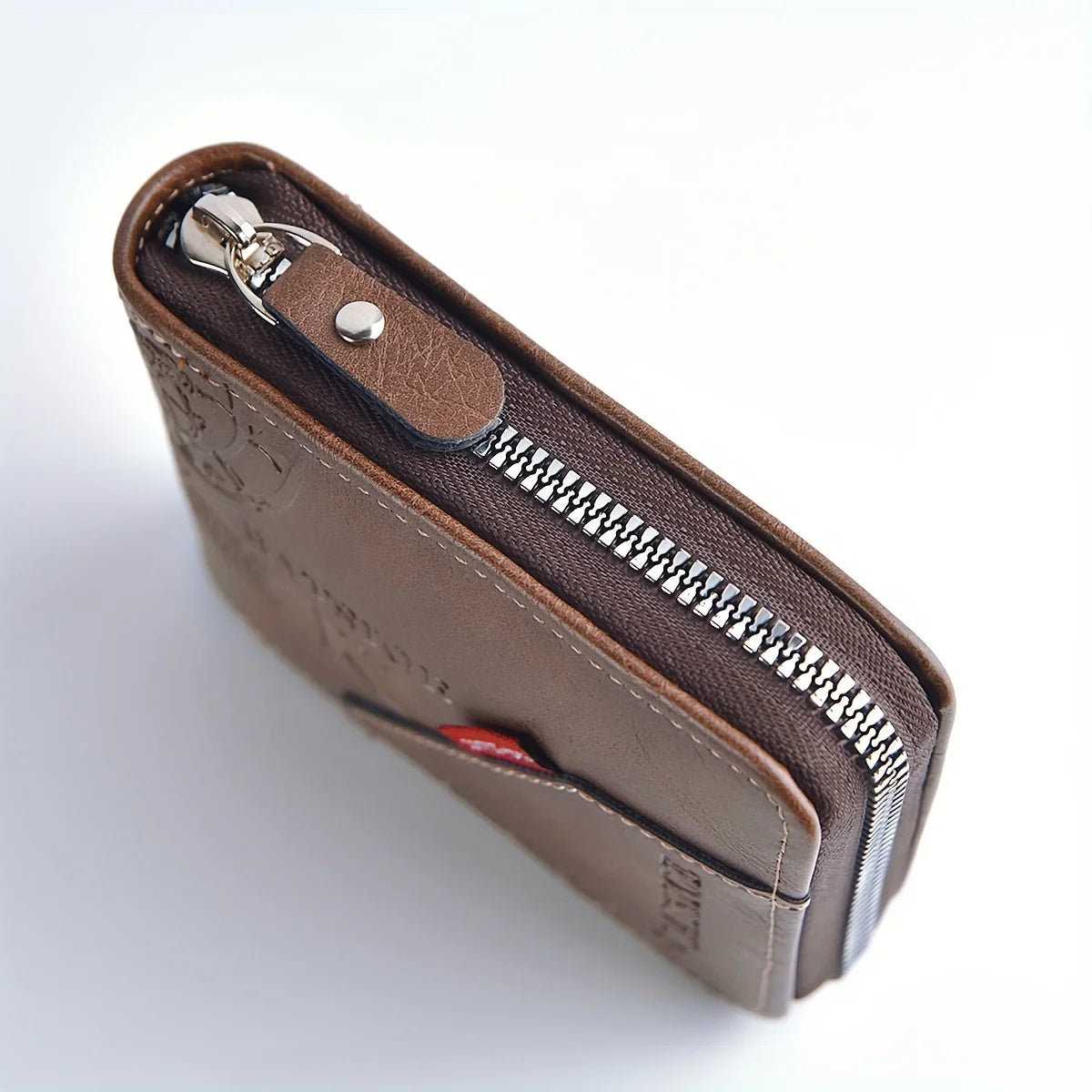 Men's PU wax oil leather wallet with zipper, coin purse, card holder, and money compartment, designed for men by Showlu Fashion Store.
