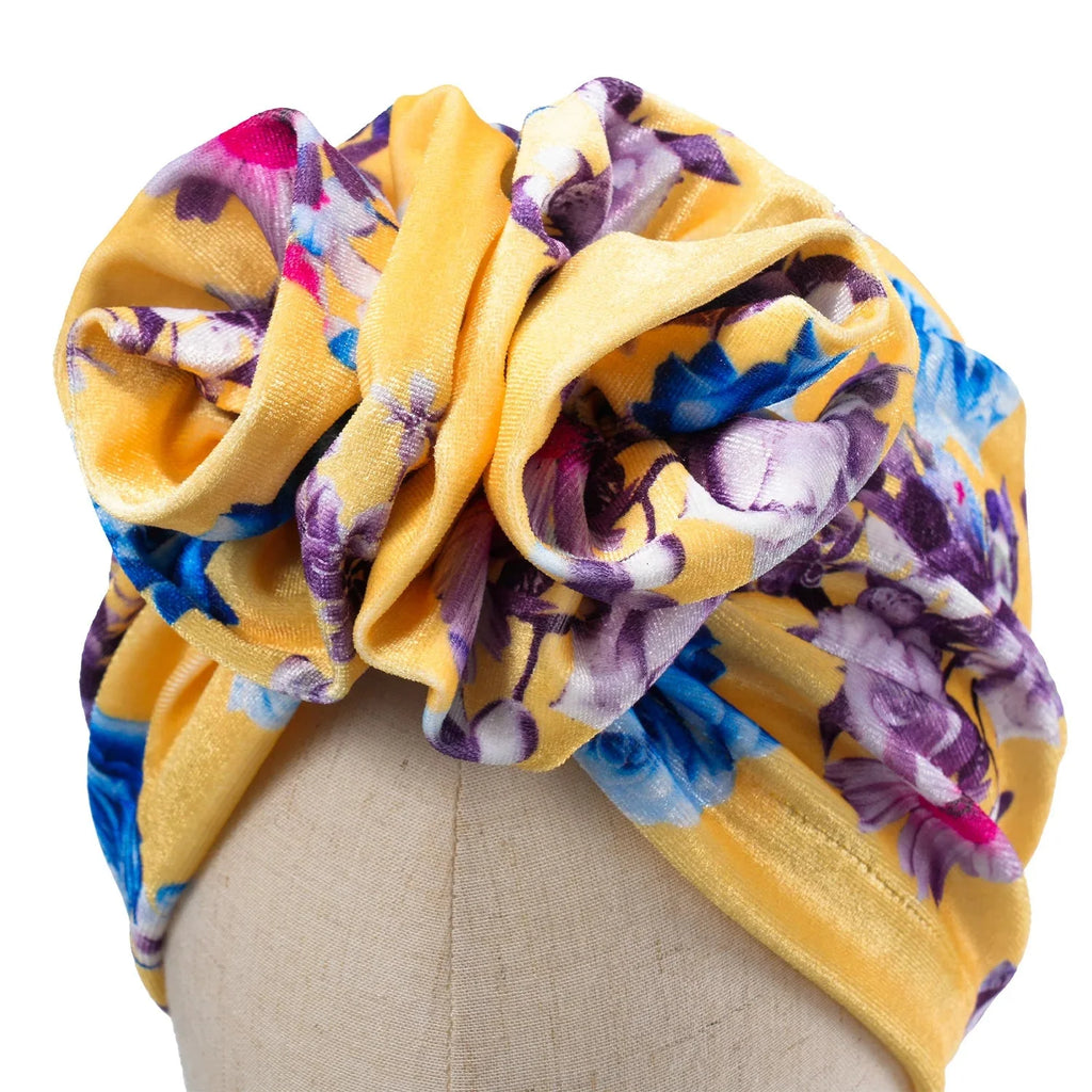 SHOWLU Women's Bohemia printed turban hat with floral design, Muslim hijab cap, stylish and comfortable headwear for women.
