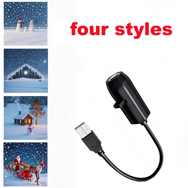 USB projector light displaying Christmas elk and Santa Claus patterns, ideal for room ceiling or window decor.