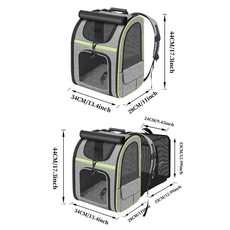 Showlu Fashion JTPAWS expandable cat carrier backpack with breathable Oxford mesh, designed for comfortable pet travel.