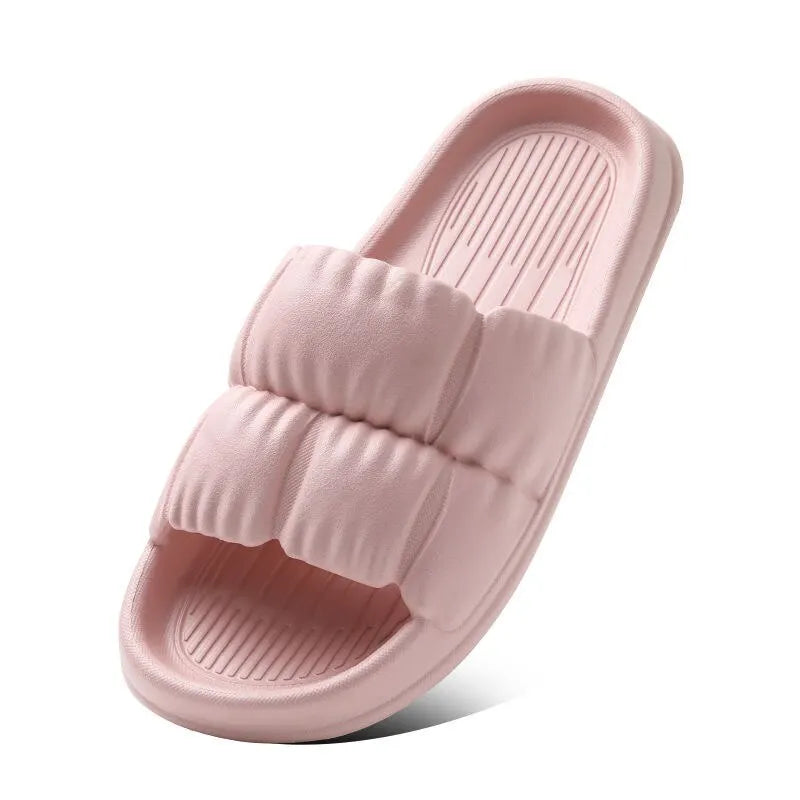 Women’s cloud slippers with thick platform soles, EVA material, non-slip flip flops, suitable for indoor outdoor beach summer wear.