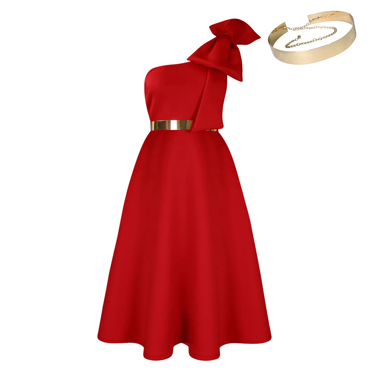 2024 new plus-size women's fashion skew shoulder bow banquet swing dress