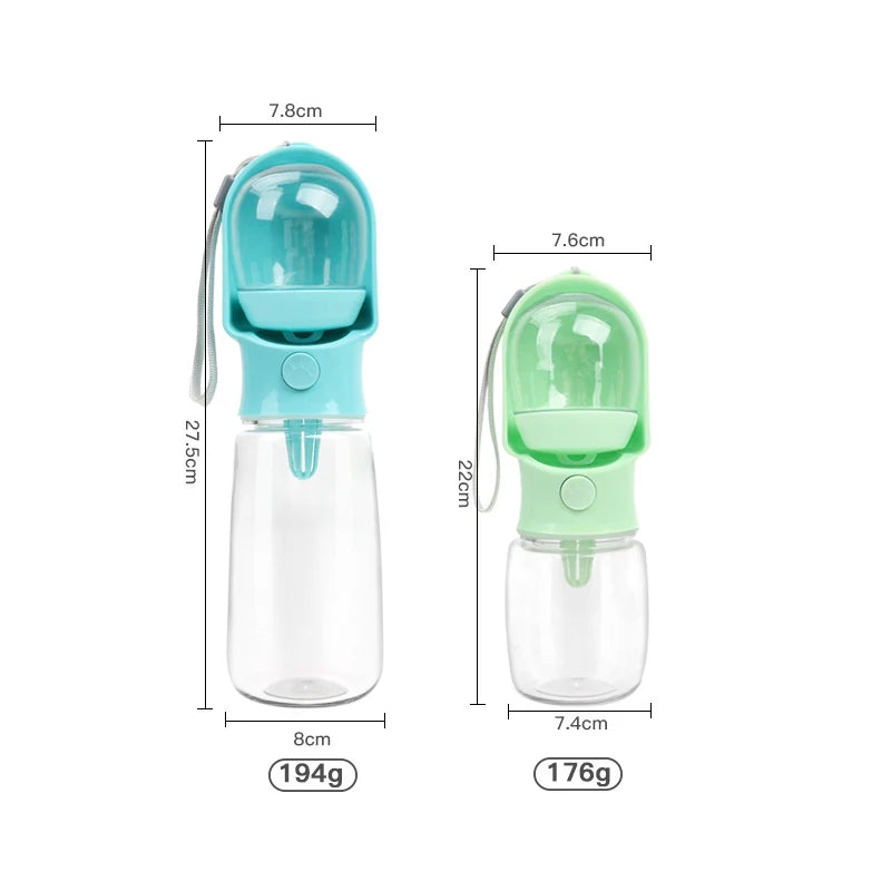 Showlu portable dog water bottle with built-in food and water container, ideal for travel and outdoor pet hydration.