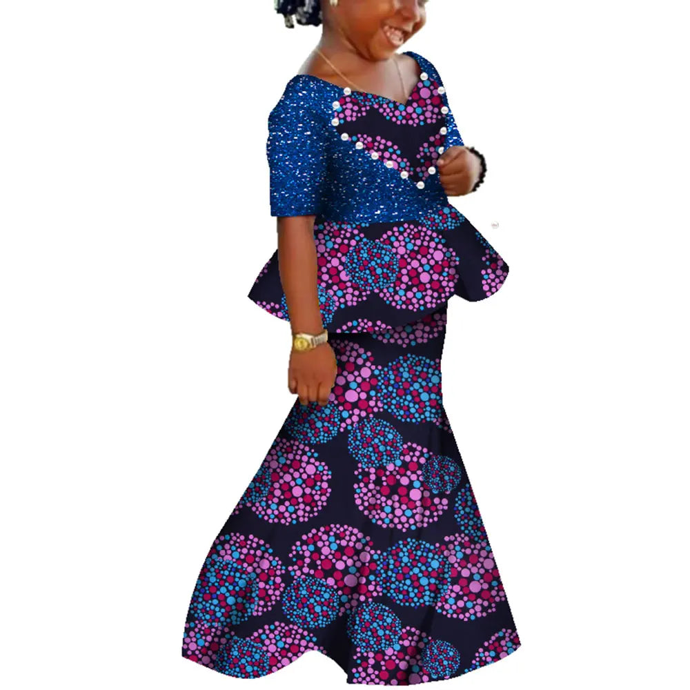 African Dashiki print cotton kids dress by SHOWLU FASHION STORE, featuring vibrant colorful summer clothing for children.