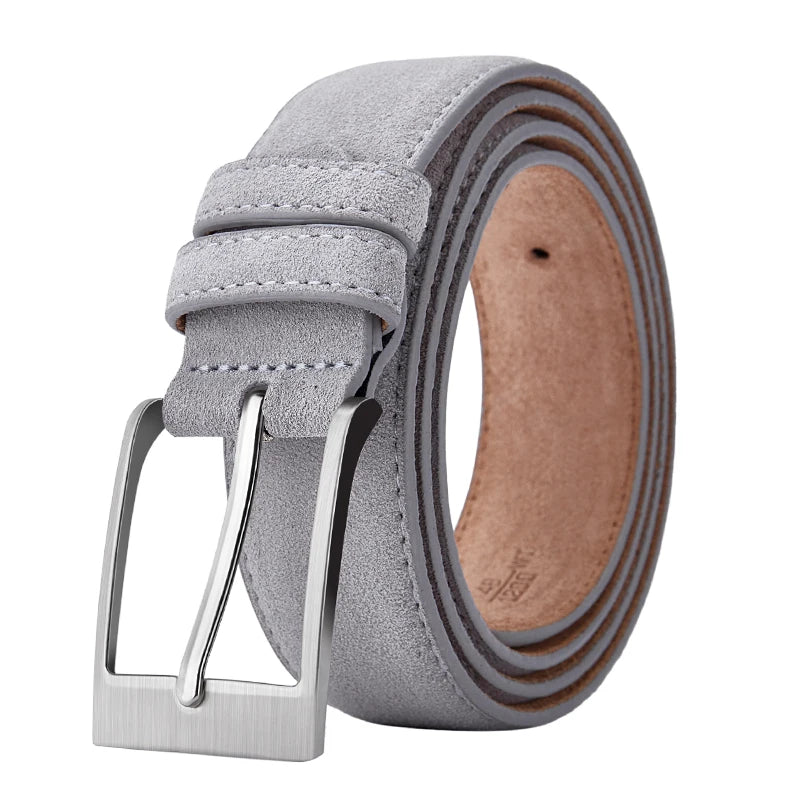 Genuine cow leather belt with classic plaid pin buckle for men, featuring a stylish and durable design.