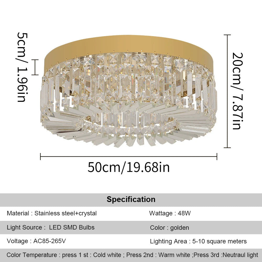 Modern gold crystal ceiling lamp by Vetrulus featuring luxury LED chandelier design with sparkling crystal accents.