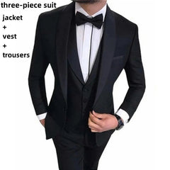 Mens Suits 3 Piece Black Shawl Lapel Casual Tuxedos for Wedding Groomsmen Suits Men 2023(Blazer+Vest+Pant) 2 Piece(Blazer+Pant) SHOWLU FASHION STORE