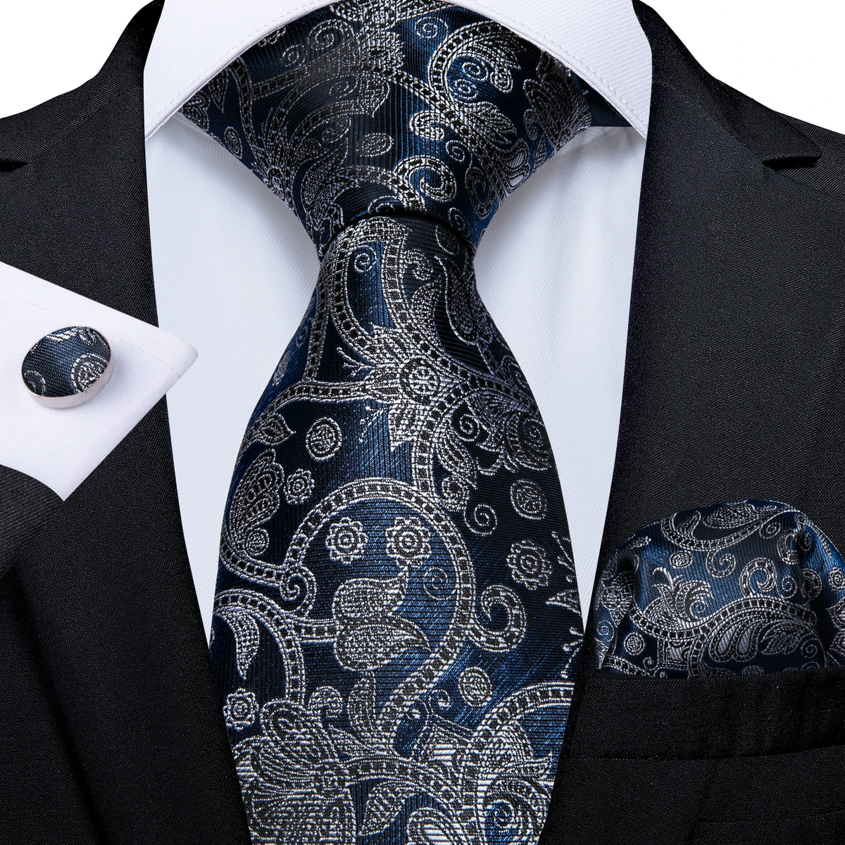 New Classic 100% Silk Men's Ties 8cm Blue Plaid Dot Striped Business Necktie Handkerchief Wedding Party Tie Set Gravatas DiBanGu