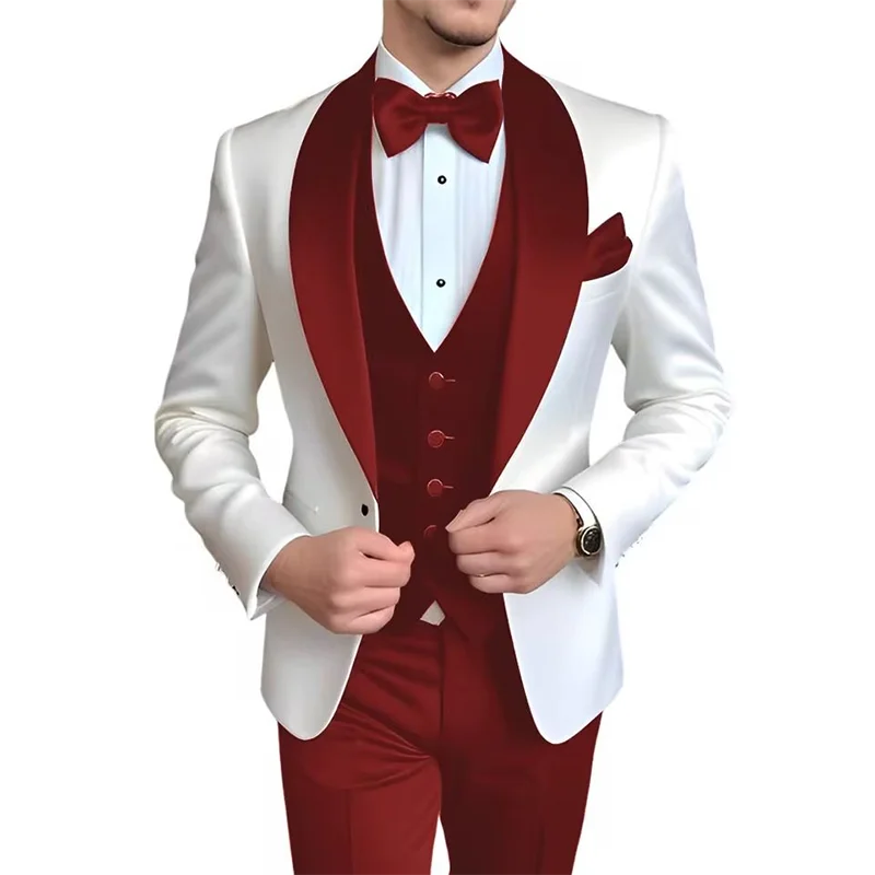Men's blue and white 3-piece tuxedo suit by Showlu Fashion, formal wedding and party attire, elegant designer style.