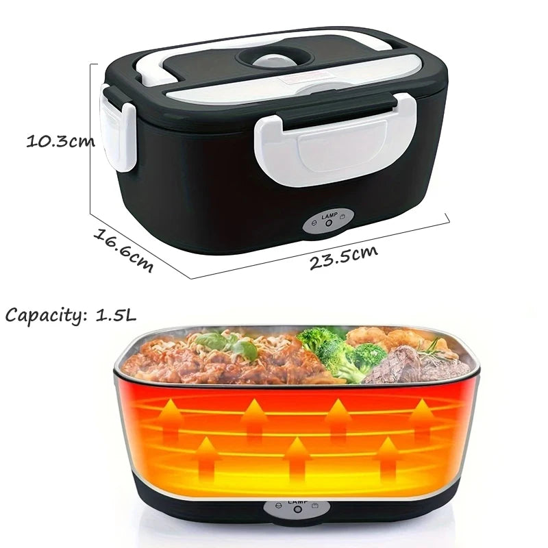 Electric heating lunch box by Showlu Fashion Store, stainless steel food warmer container with 12V to 220V voltage options, black set.