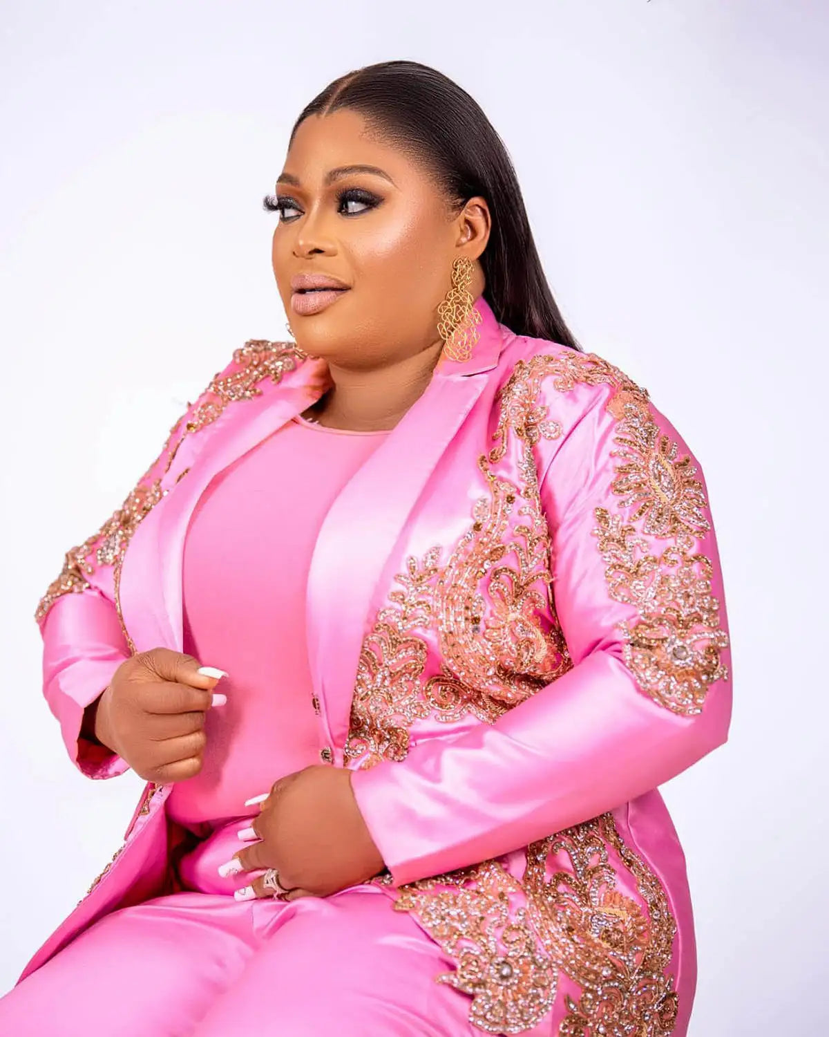 Glamorous Plus Size Women Suits 2 Pieces Set Luxury Applique Notched Lapel Jacket Wide Legs Pants Custom Made Formal Dresses