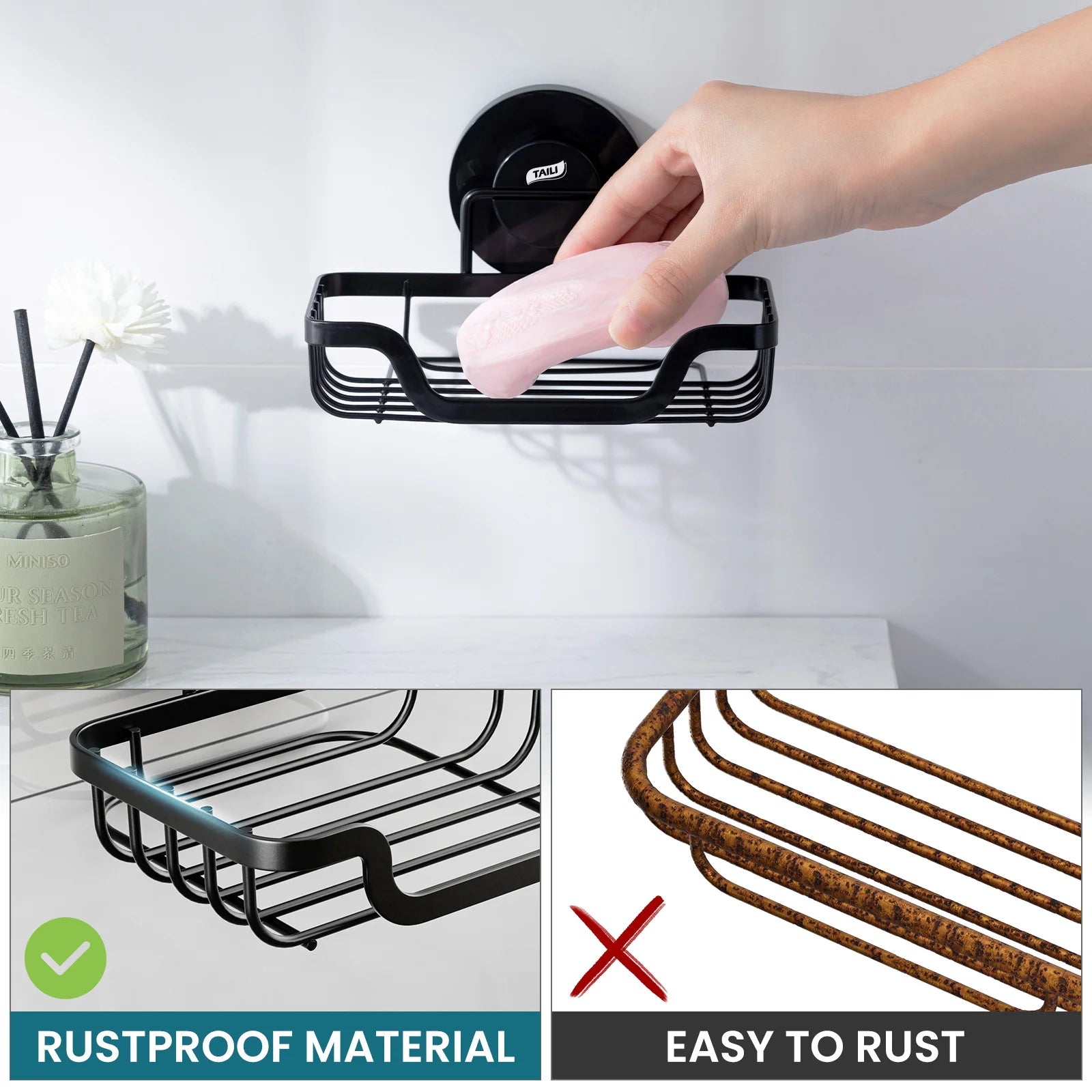 Wall mounted soap holder with drain by Showlu Smart General, featuring a sleek design and easy-to-clean drainage system.