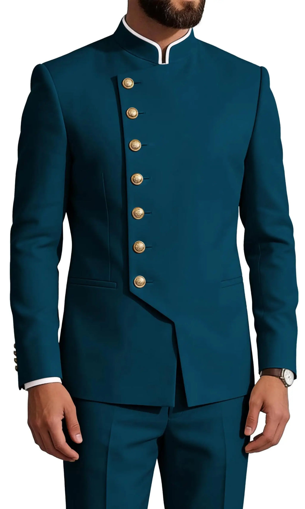 Mandarin Collar 2-Piece Suit Chinese Suit Set for Men Stand Collar Slim Fit Chinese Tunic Suits Jacket Pant Set Wedding