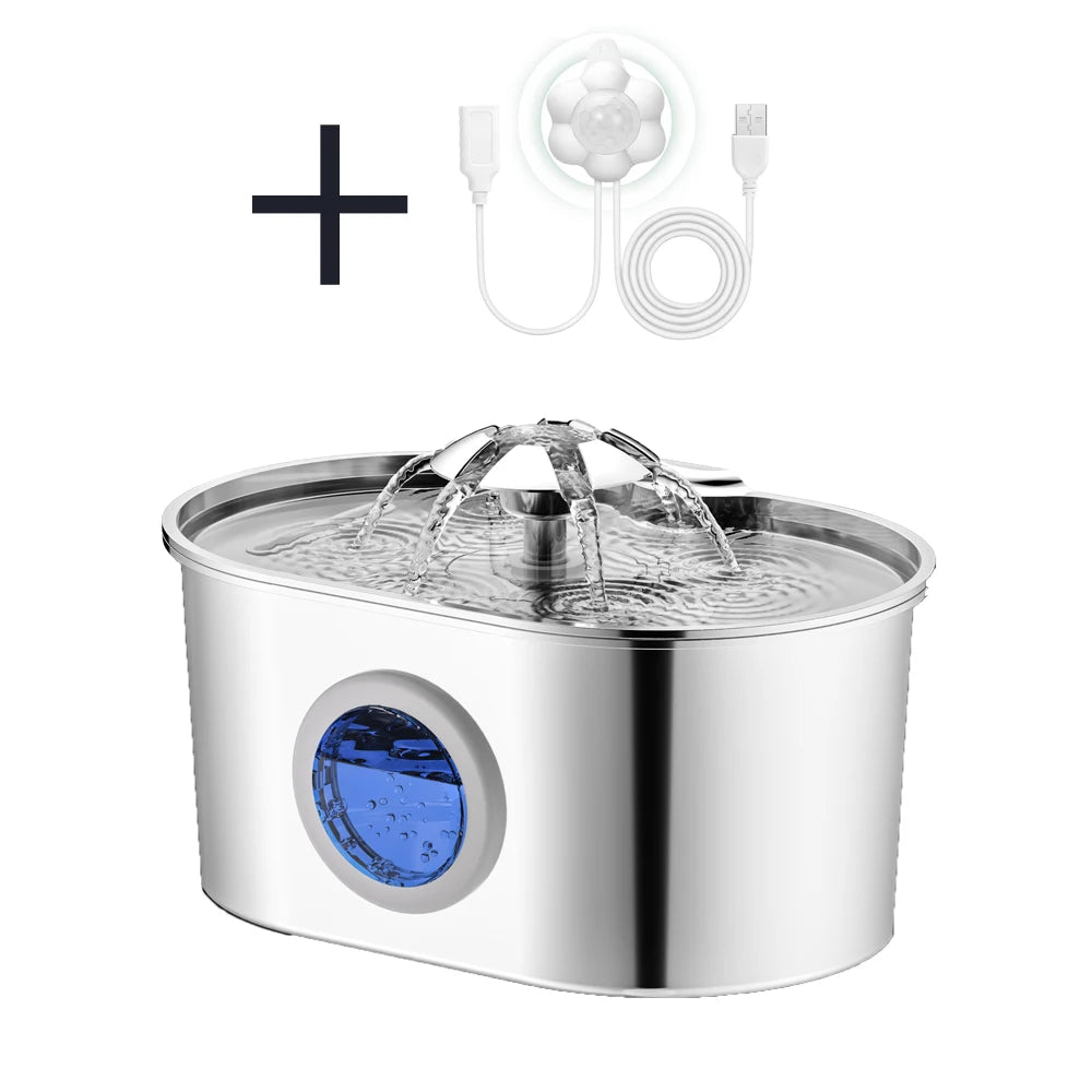 Stainless steel ZKYJ cat water fountain by Showlu Fashion Store, featuring a sleek design and ultra-quiet pet water dispenser
