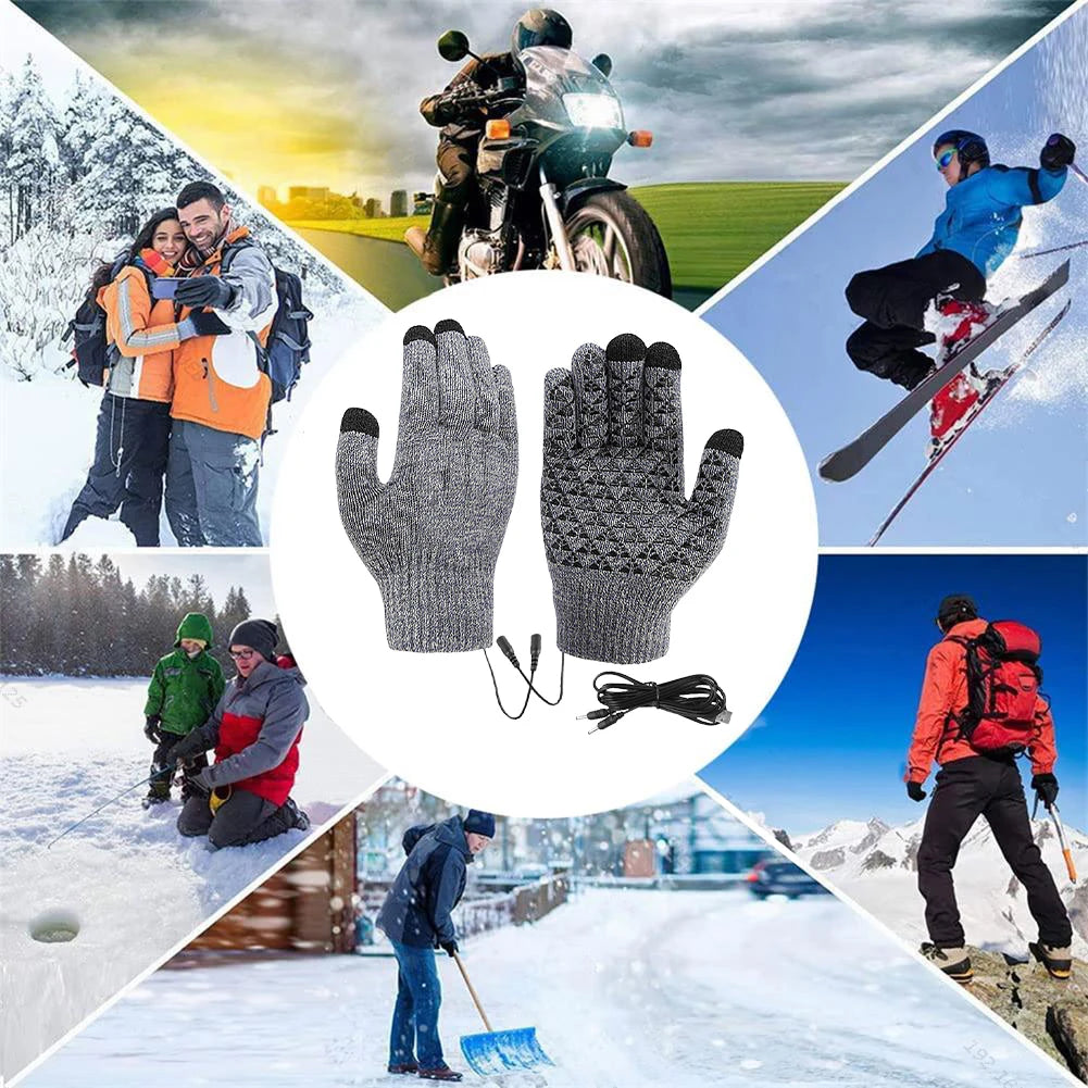 Showlu Smart General USB heated winter cycling gloves with touchscreen fingertips, thermal insulation, ideal for cold weather activities.