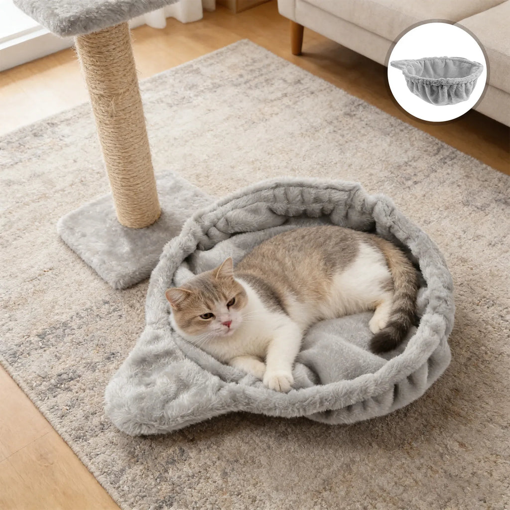 Showlu Plush Cat Tree Replacement Basket with hanging hammock bed nest, soft plush material, ideal for cozy feline lounging