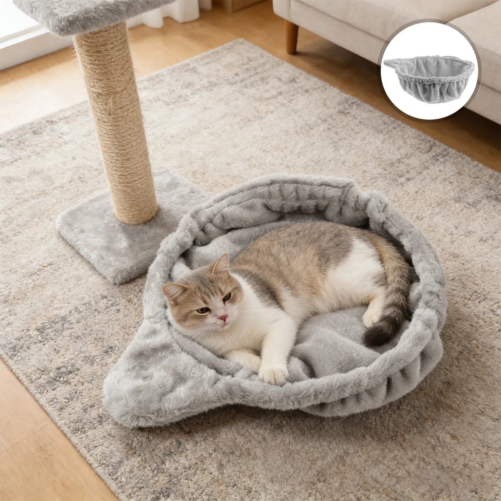 Showlu Plush Cat Tree Replacement Basket with hanging hammock bed nest, soft plush material, ideal for cozy feline lounging