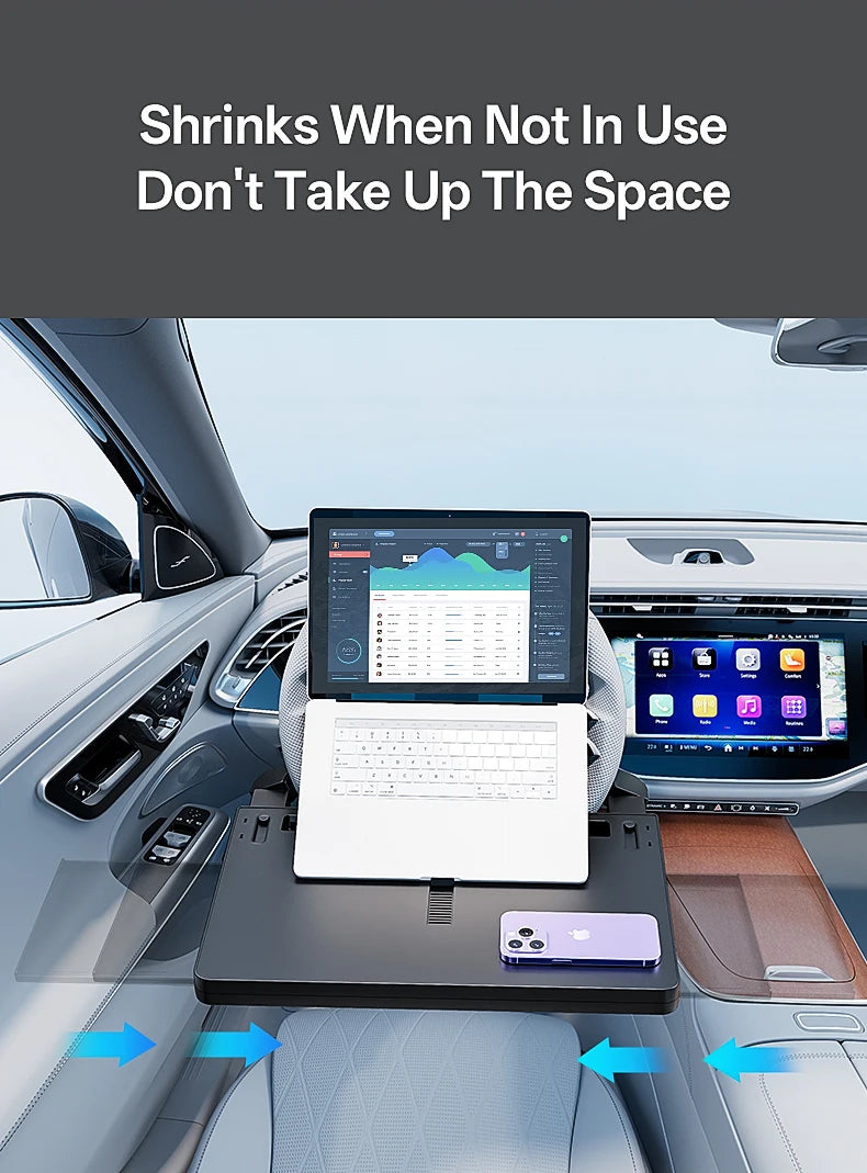 Showlu Smart General car steering wheel tray attached to a steering wheel, providing a convenient surface for snacks or devices.