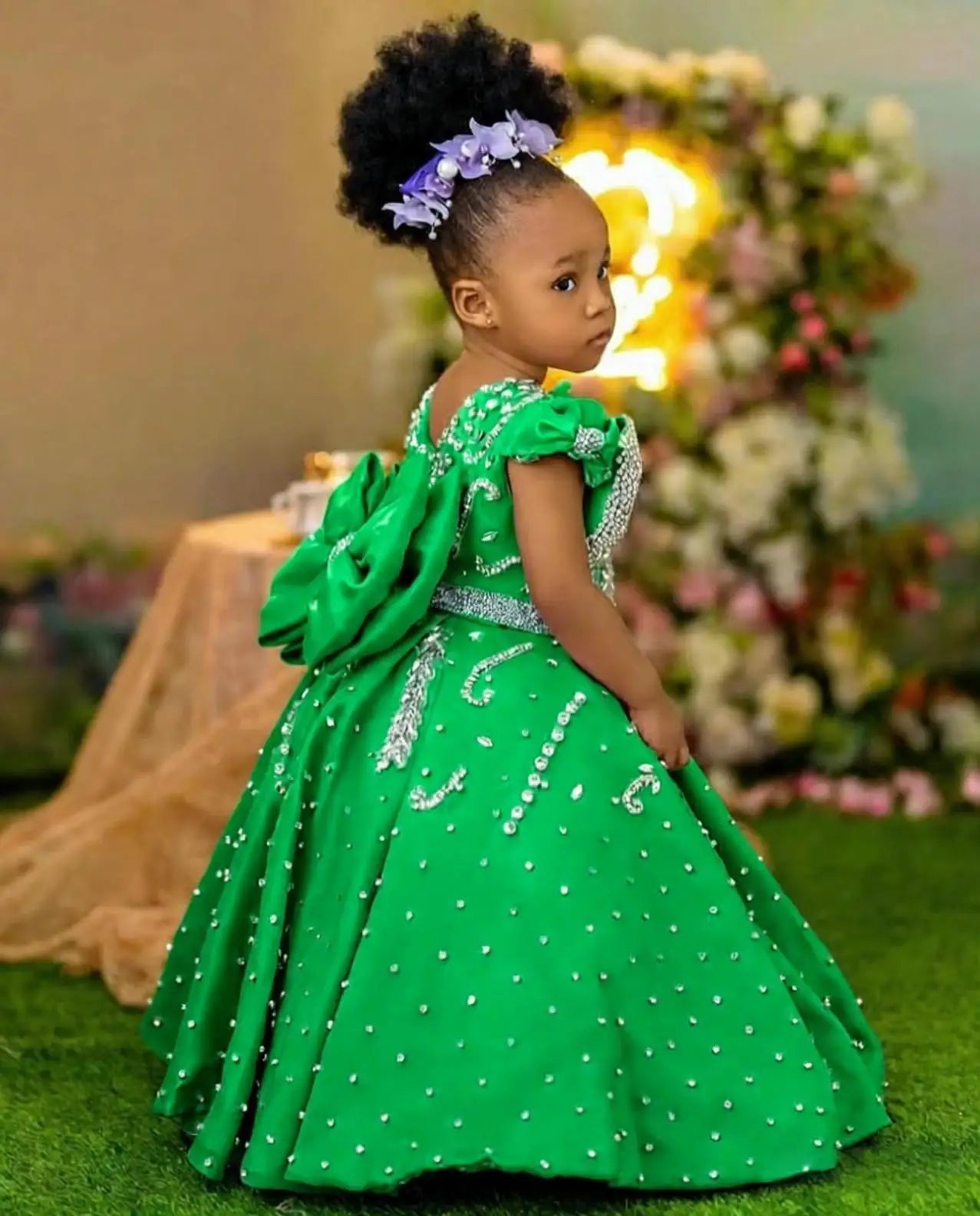 Lavender beaded queen ball gown for girls with intricate details, luxurious fabric, and a full skirt, by 1170uf-he.