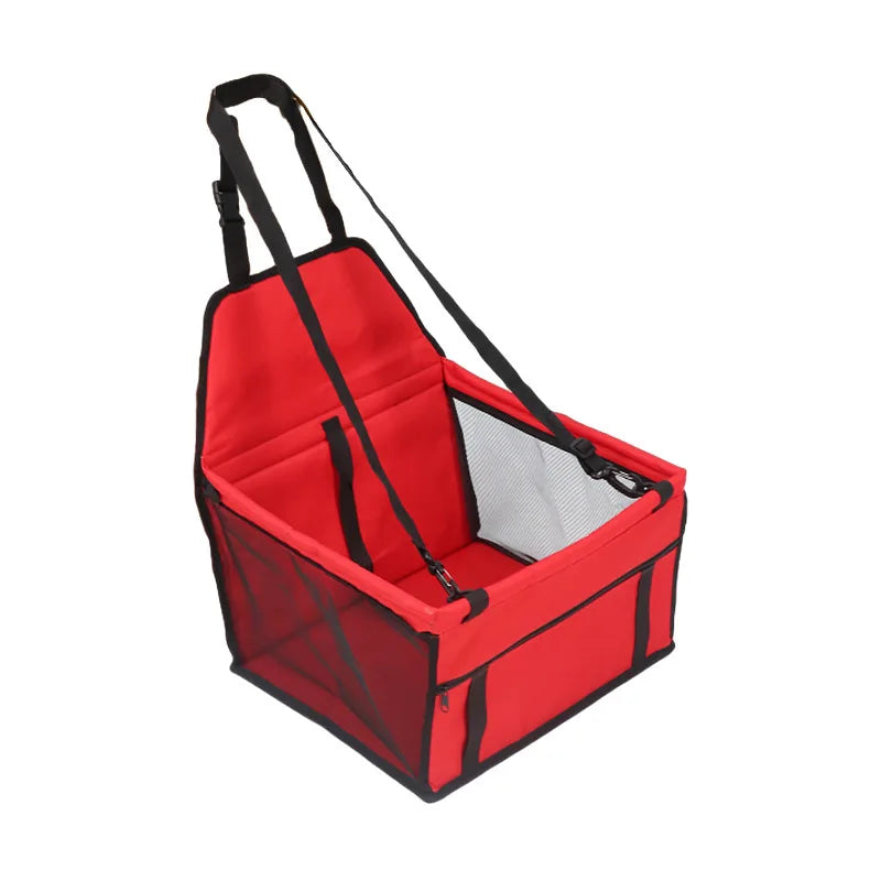 Foldable dog and cat car seat cover with pet harness, hammock, and basket for safe travel, featuring durable materials and adjustable design.
