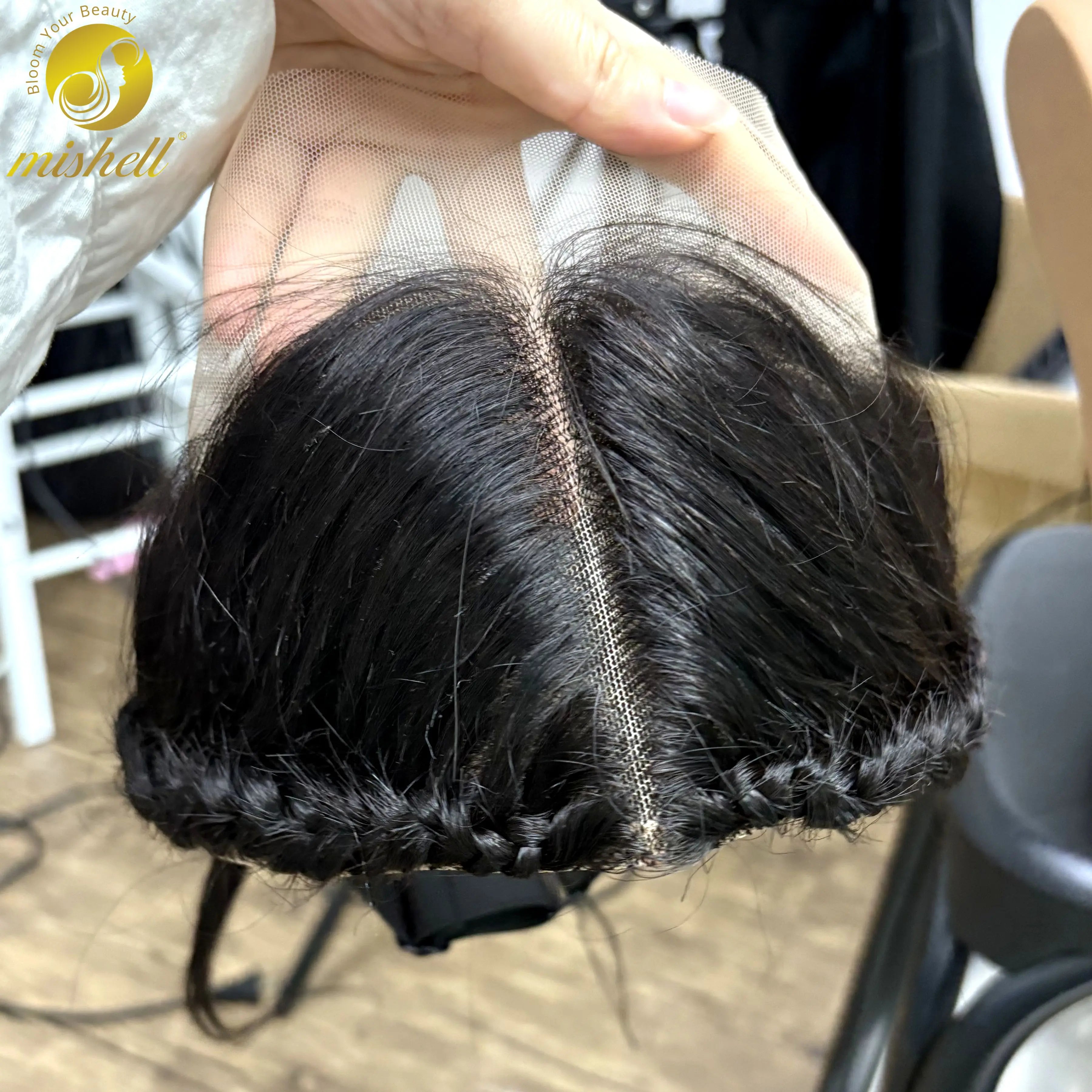 MISHELL 13x4 transparent lace frontal with braided Brazilian Remy hair, 10-inch hair extension for natural-looking hairstyles