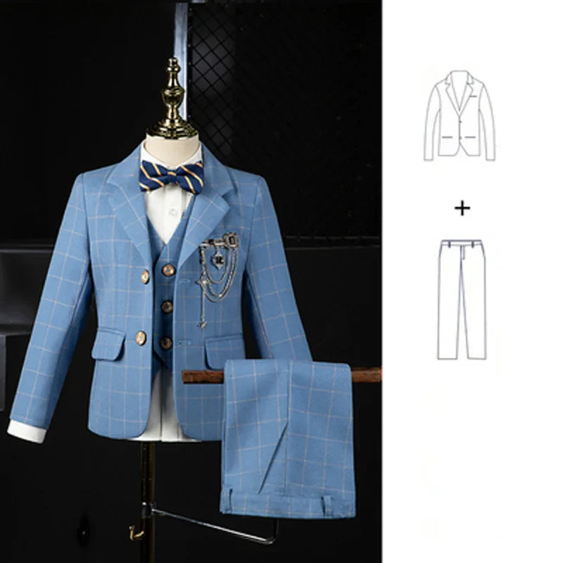 Kids formal tuxedo blazer set featuring a plaid wedding suit for boys, including a blazer, designed by SHOWLU FASHION STORE.