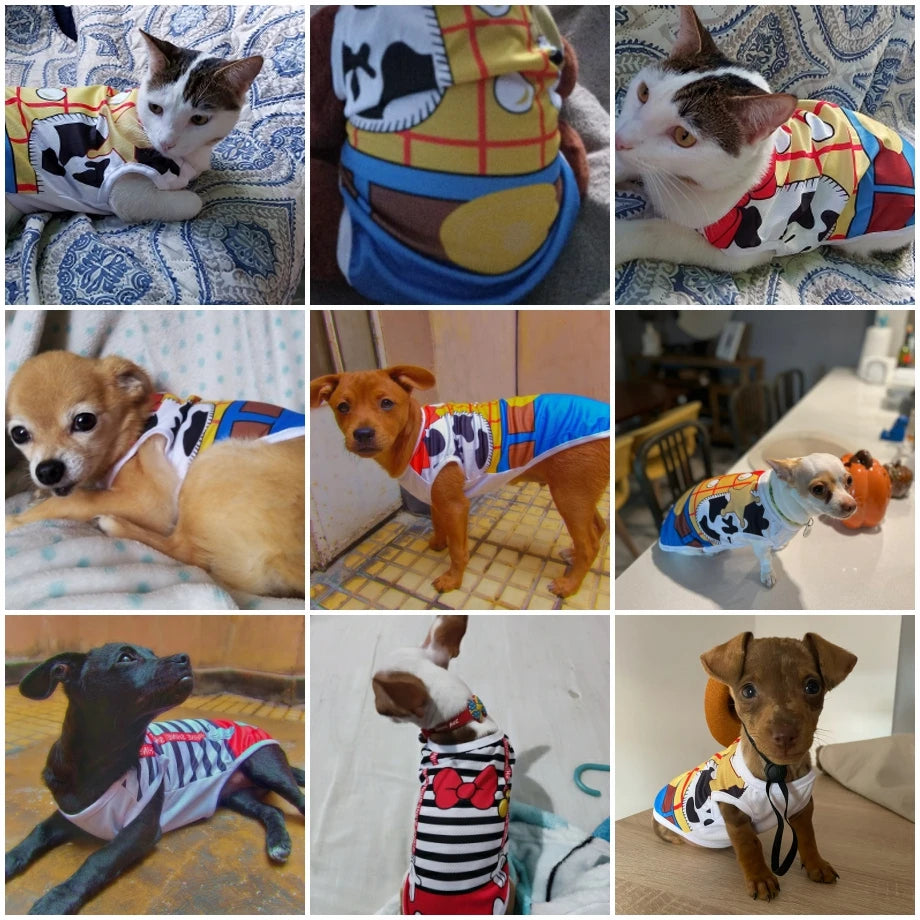 Cartoon-style Wang Shan Meow quick-drying dog vest made of polyester, designed for puppies, featuring a comfortable fit and vibrant print.