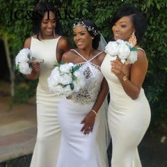 Turquoise Mermaid Bridesmaid Dresses Long Satin Strap Wedding Guest Gown Sexy Party Robe Simple African Prom Evening Dress