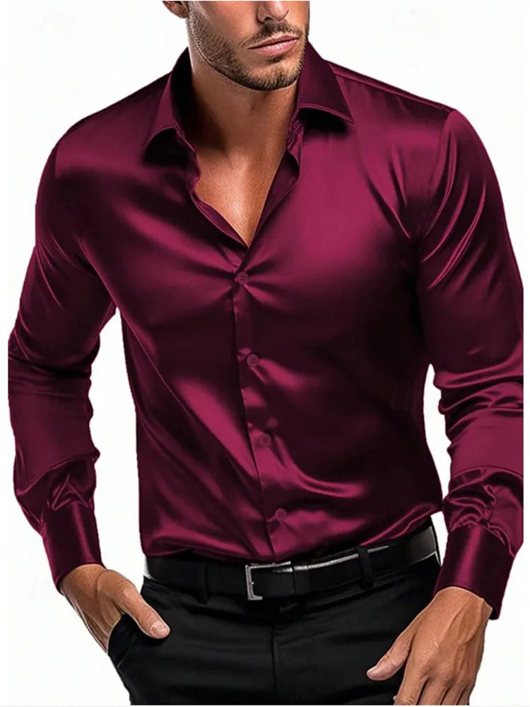 2024 New Spring And Autumn Men's Shirt Solid Color Business City Leisure Lapel Cardigan Slim Long Sleeves Tops