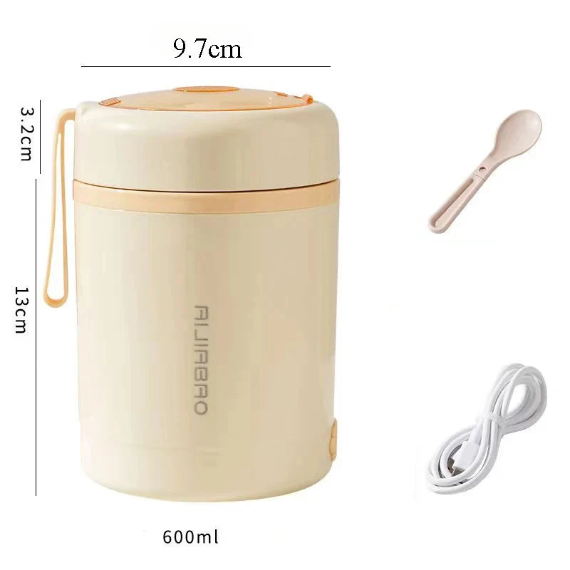 Portable Showlu Fashion 600ML USB Electric Lunch Box with stainless steel container, food heater for picnic and travel use.