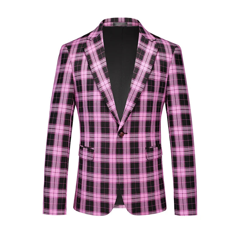 Men's slim fit plaid business suit jacket by SHOWLU FASHION STORE, single-breasted blazer with classic plaid pattern and tailored fit.