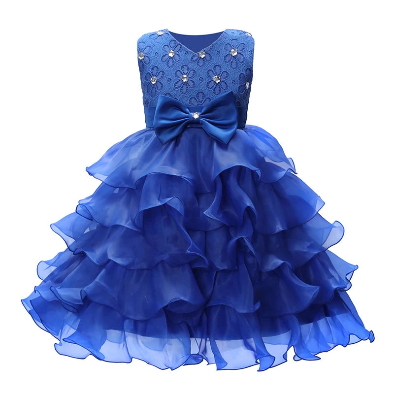 Girls' princess style dress with mesh skirt, puffy design, sleeveless vest, ideal for wedding, party, or special occasions.