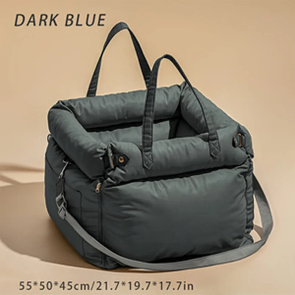 Showlu Portable Car Pet Carrier with breathable dog bed, designed for backseat travel, providing comfort for small dogs.