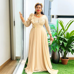 Dress Women Print Long Dresses A Line V Neck Full Sleeve Slim Fit High Waist Elegant Splice Party Maxi Floor Length Vestidos